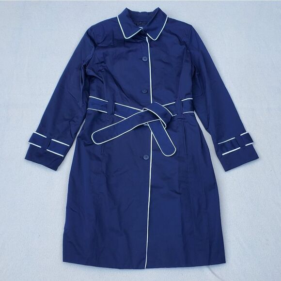 Jaclyn Smith Navy Blue and White Trench Coat - Picture 2 of 14